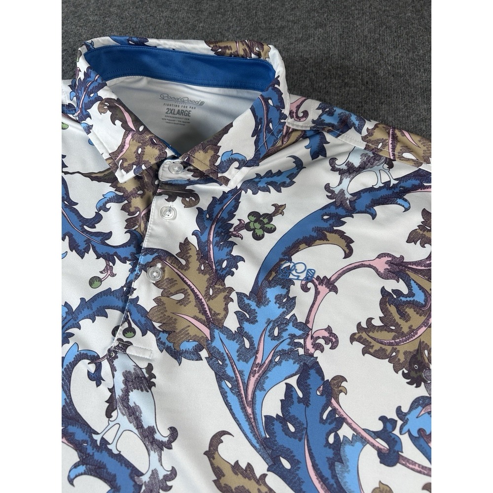 Good Good Golf Polo Shirt Men's 2XL Floral Vines Performance Stretch Lightweight